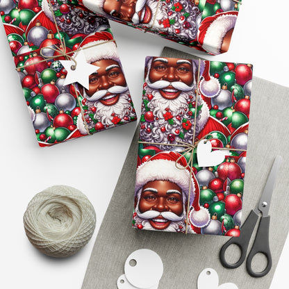 Christmas Cheer Wrapping Papers, Festive African American Santa Gift Wrap, HoliRosy Cheeks, Nose, Xmas Spirit Decor, P