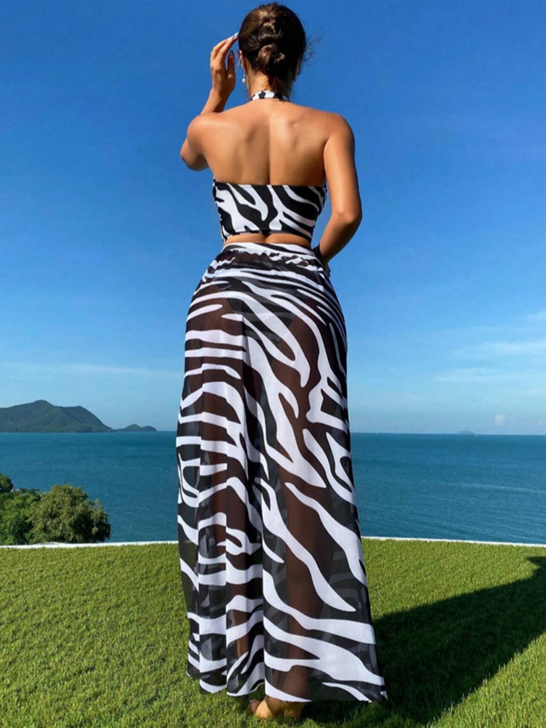Printed Halter Neck Three-Piece Swim Set-VMA Specialties Boutique