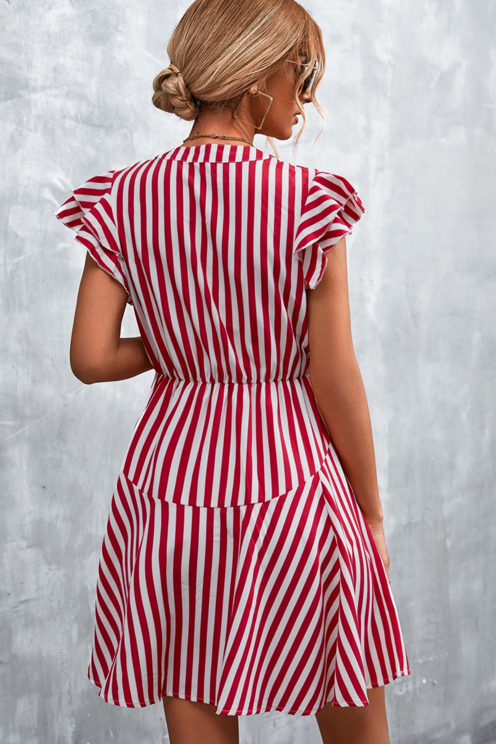 Ruffled Striped Cap Sleeve Mini Dress-VMA Specialties Boutique