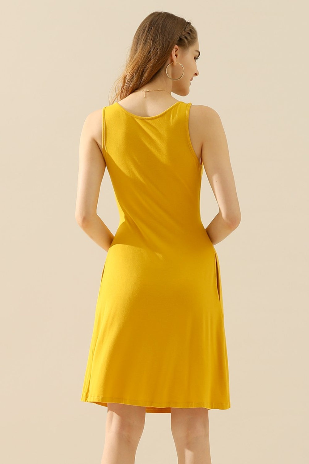Doublju Full Size Round Neck Ruched Sleeveless Dress with Pockets-VMA Specialties Boutique