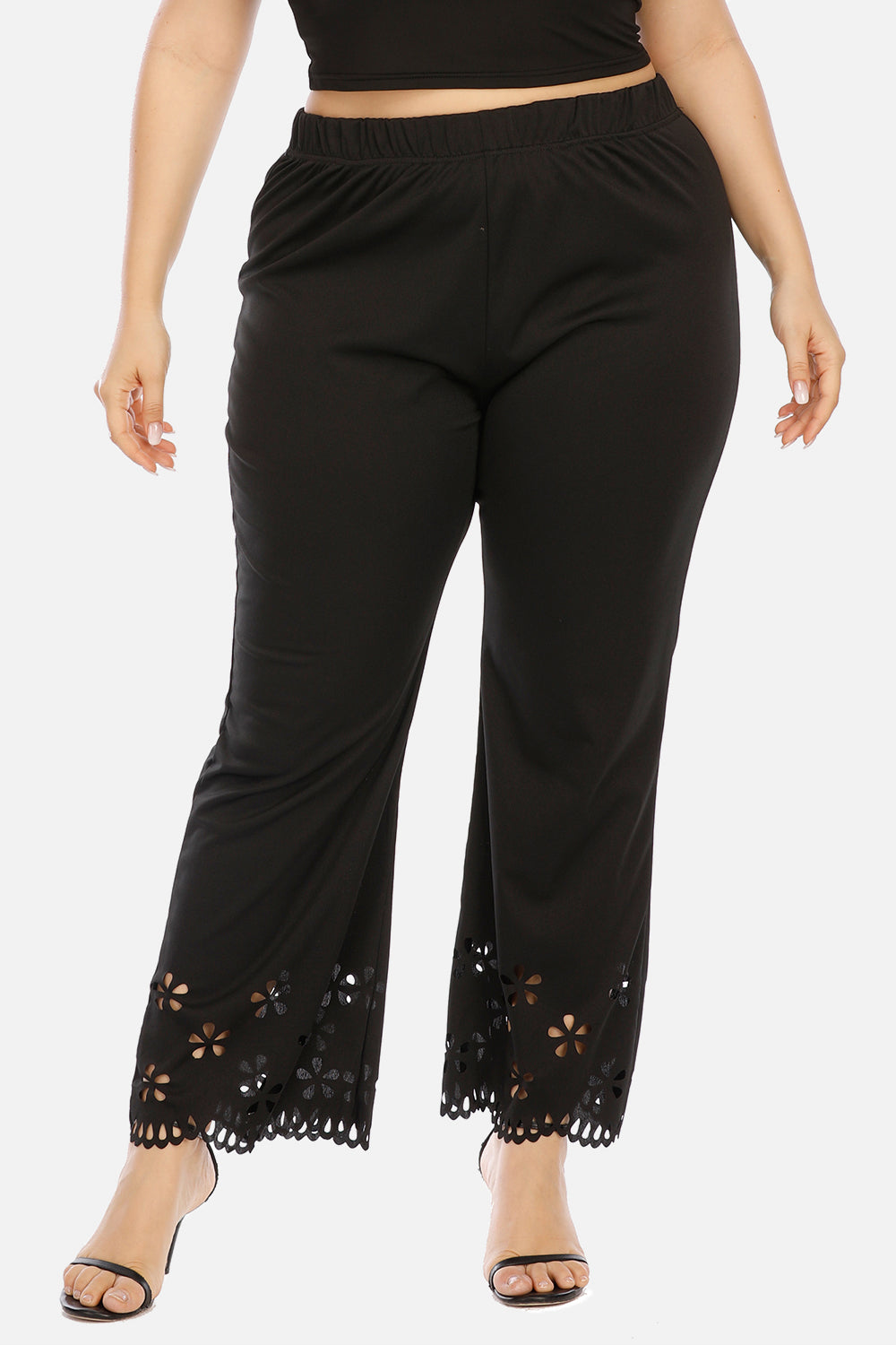 Plus Size Openwork Detail Pants-VMA Specialties Boutique