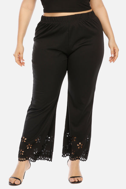 Plus Size Openwork Detail Pants-VMA Specialties Boutique