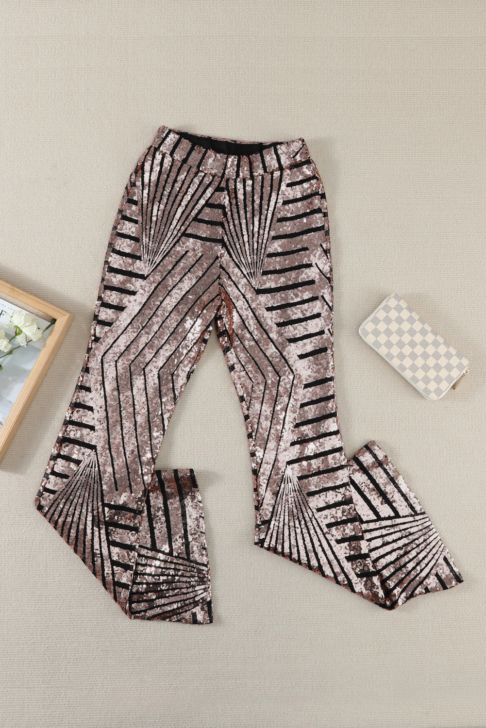Sequin Striped High Waist Bootcut Pants-VMA Specialties Boutique