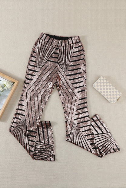 Sequin Striped High Waist Bootcut Pants-VMA Specialties Boutique