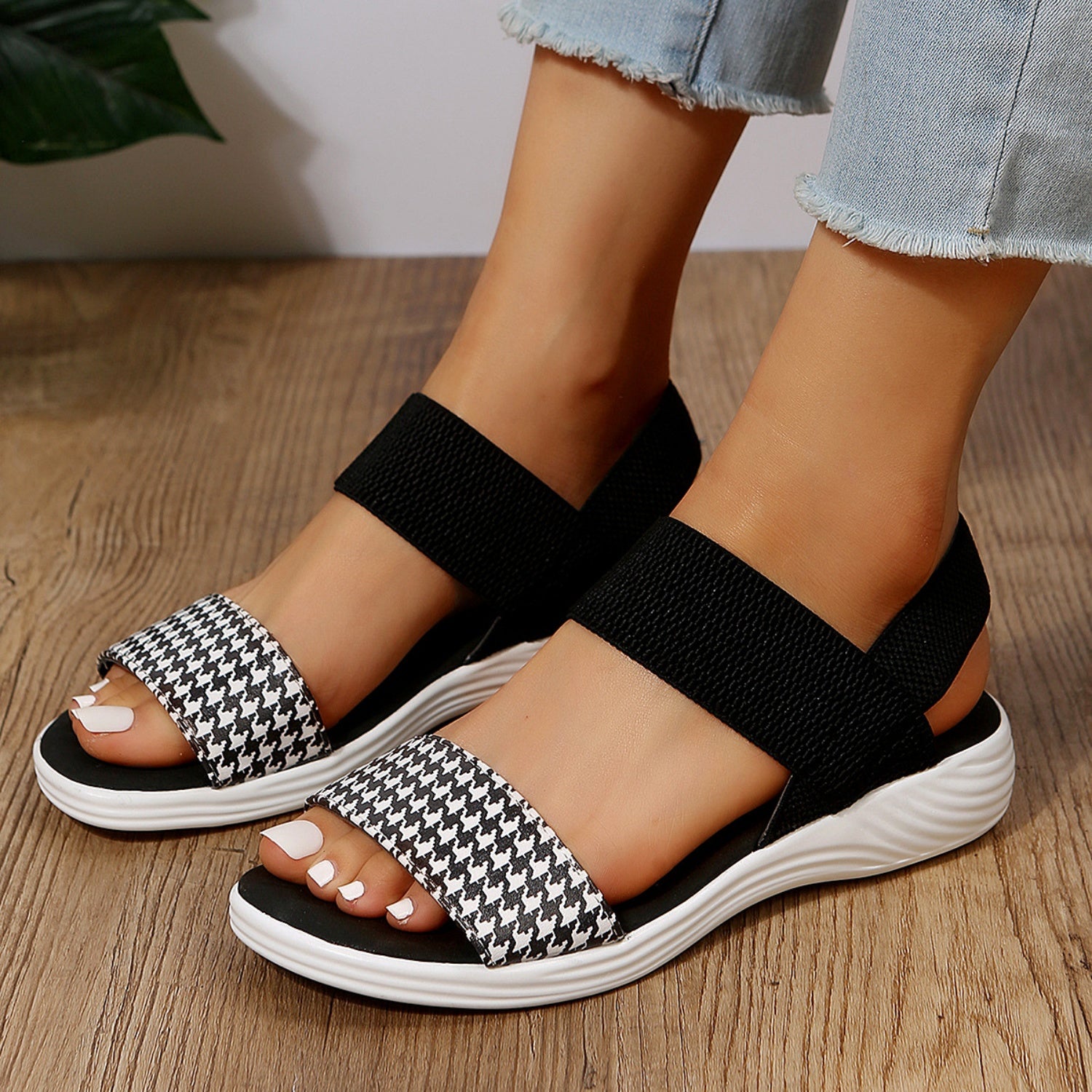 PU Leather Open Toe Low Heel Sandals-VMA Specialties Boutique
