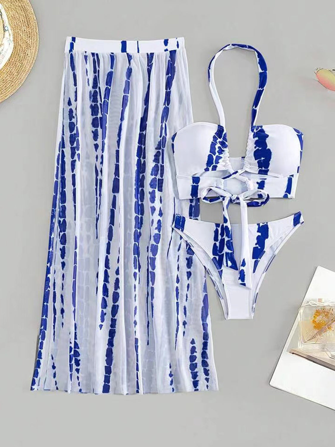 Printed Halter Neck Three-Piece Swim Set-VMA Specialties Boutique