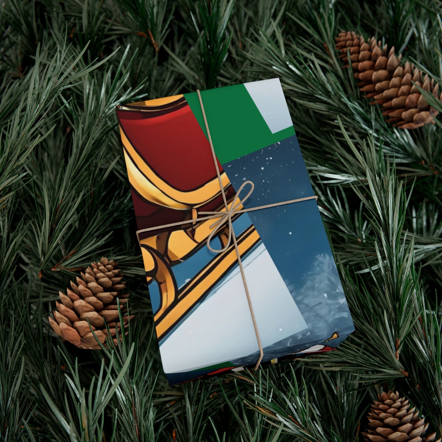 Gift Wrap-African American Inspired Santa on Sleigh