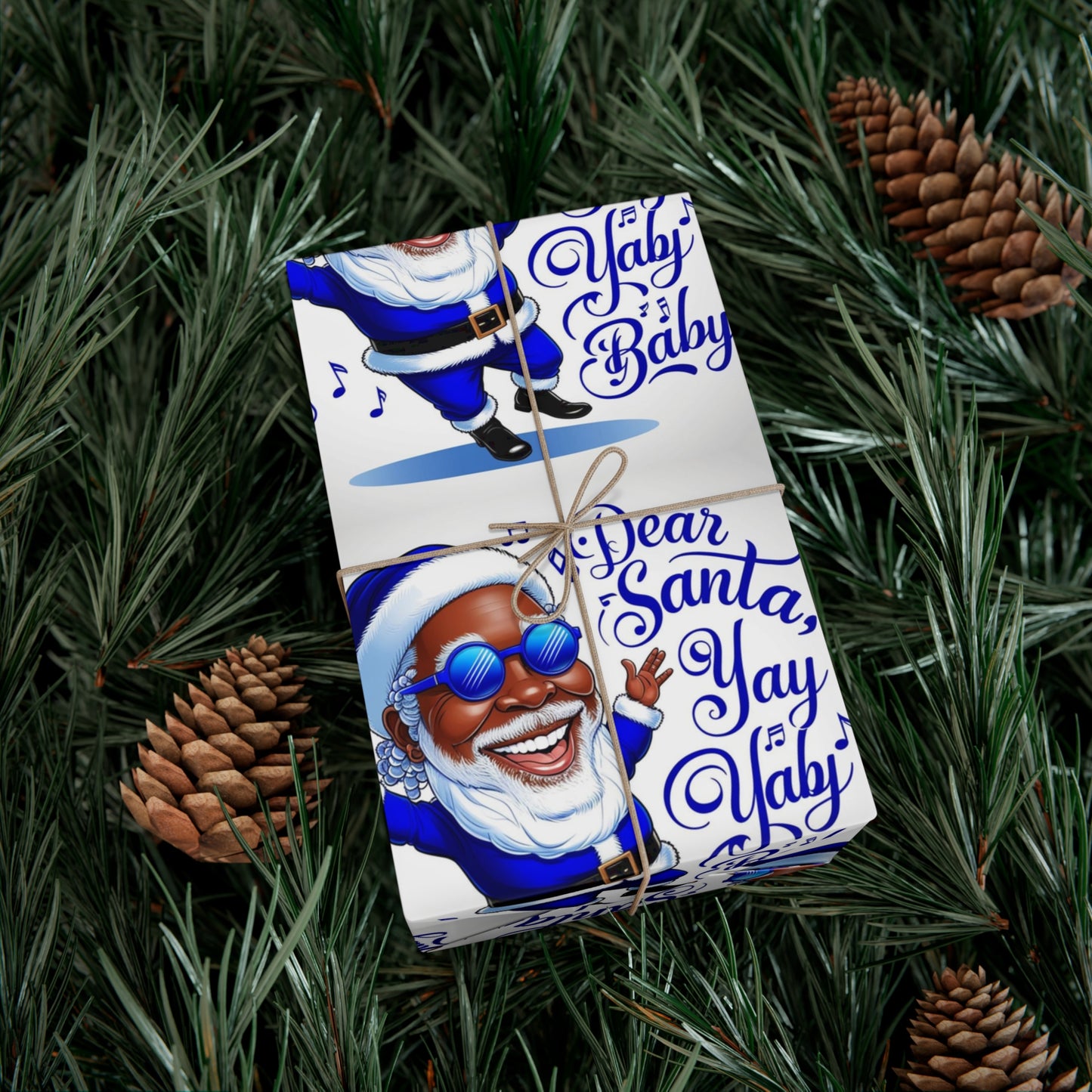 Gift Wrap Papers - Dear Santa African American Santa Yay baby Royal blue and white