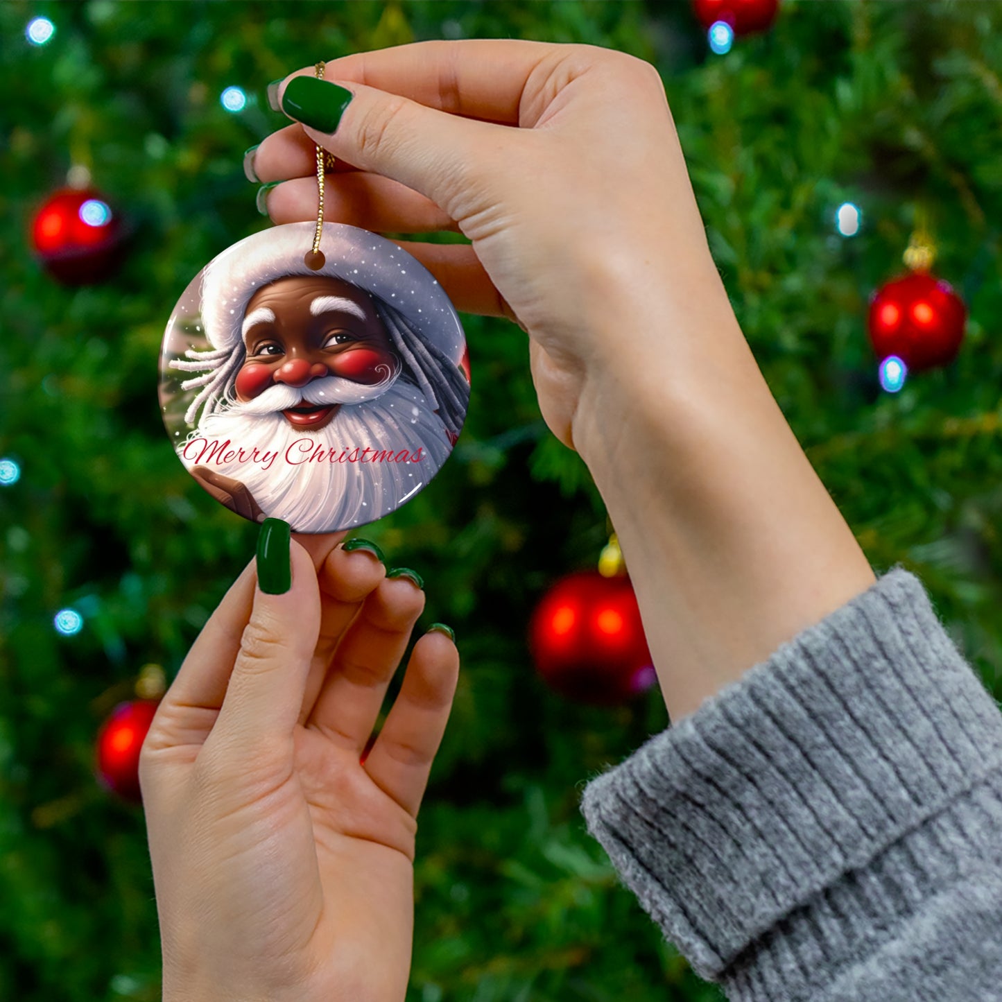 Ceramic Ornament, Christmas Decor, Holiday Bauble, Festive Santa Ornament, Xmas Tree Decoration, Santa Claus Ornament, Stocking Stuffer