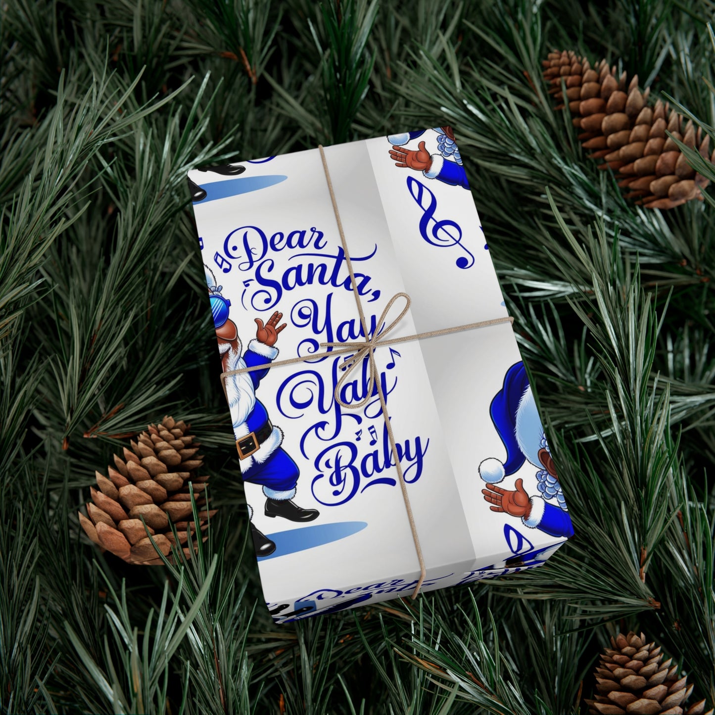Gift Wrap Papers - Dear Santa African American Santa Yay baby Royal blue and white