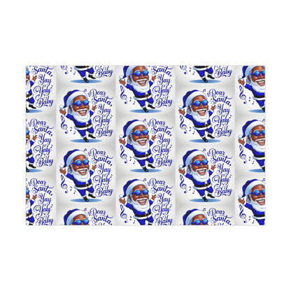 Gift Wrap Papers - Dear Santa African American Santa Yay baby Royal blue and white