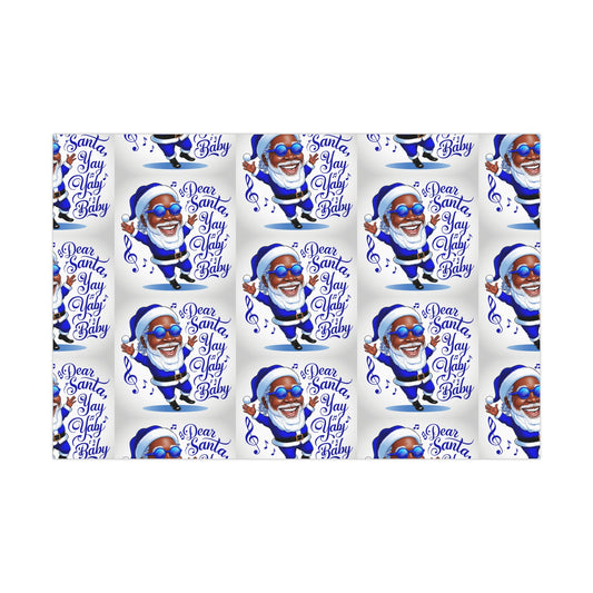 Gift Wrap Papers - Dear Santa African American Santa Yay baby Royal blue and white