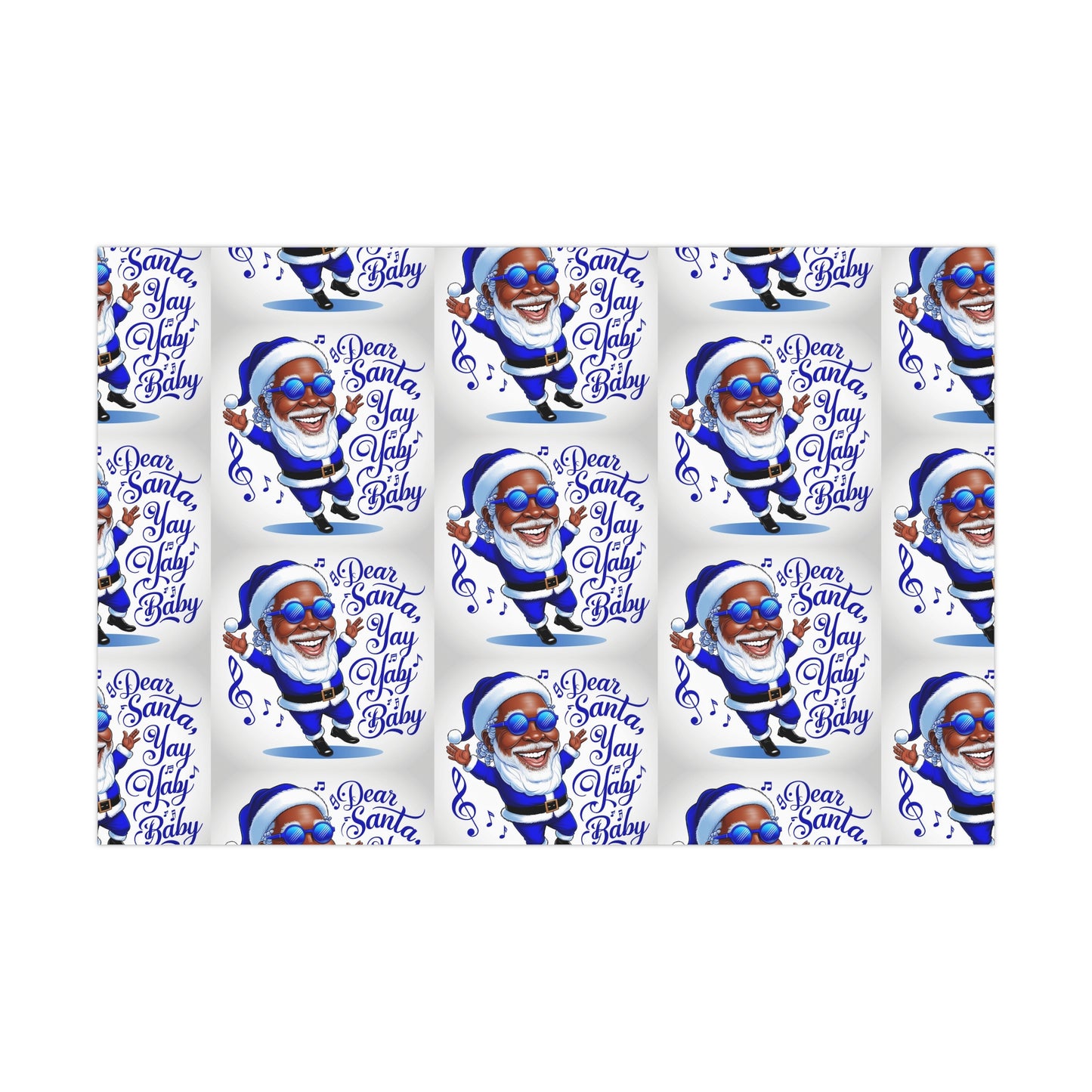 Gift Wrap Papers - Dear Santa African American Santa Yay baby Royal blue and white