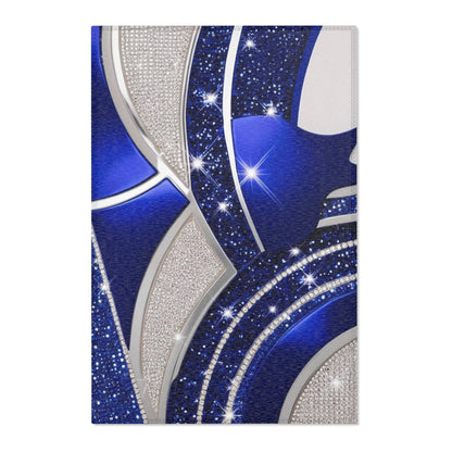 Luxurious Abstract Area Rug, Royal Blue and Silver, Glittery Gemstone Design, Opulent Rhinestone Pattern Accent Rug,