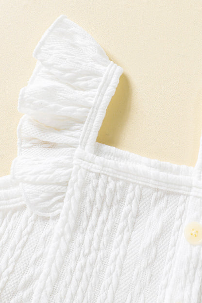 Baby Girl Decorative Button Ruffle Shoulder Textured Dress-VMA Specialties Boutique