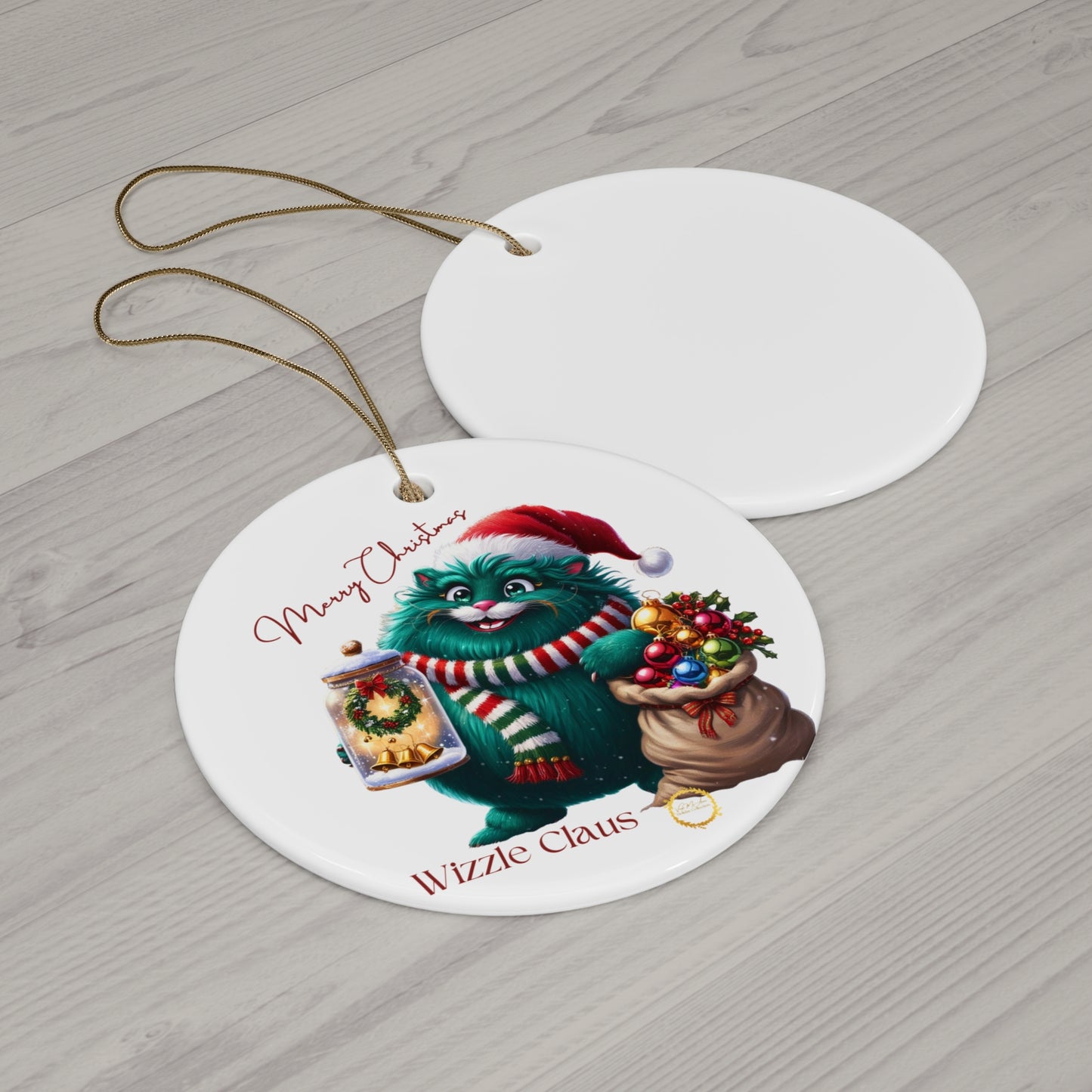Ceramic Ornament, Festive Wizzle Claus Holiday Christmas Tree Decoration, Gift, Xmas Home Decor, Stocking Stuffer