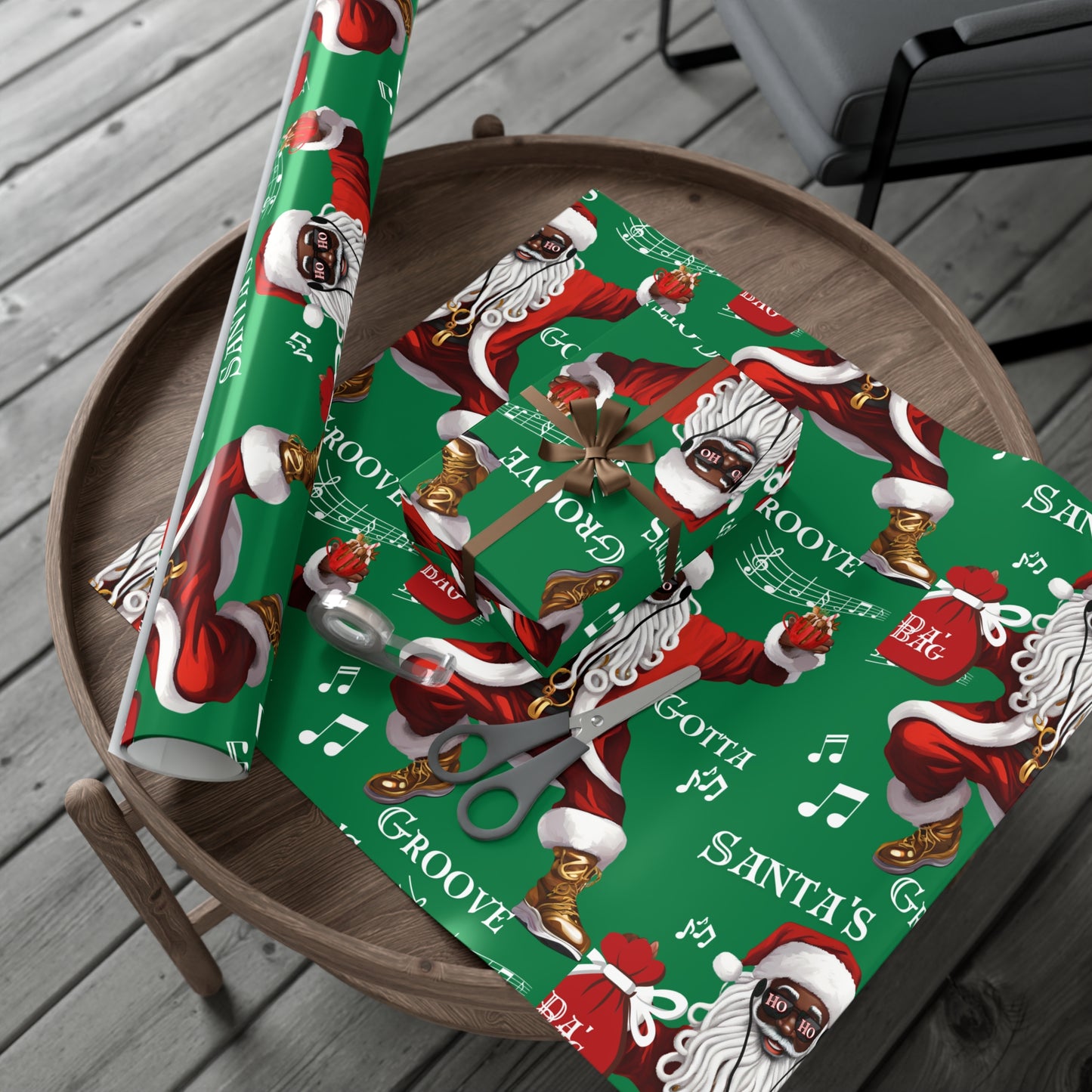 Santa Gotta Groove, African American Santa Christmas Holiday Wrap