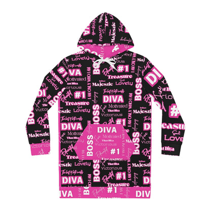 Hoodie Dress Diva Positive Affirmations Hot Pink and Black Statement Women's