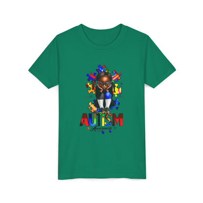 Autism Awareness Youth Tee for Girls, Black Girl Tshirt, Puzzle Piece Graphic Shirt, Autism Support Apparel, Inclusive Kid's