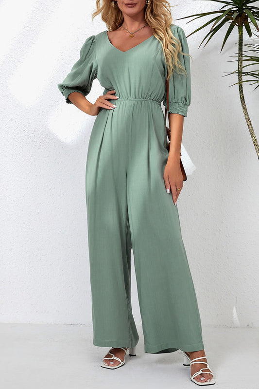 V-Neck Half Sleeve Jumpsuit-VMA Specialties Boutique