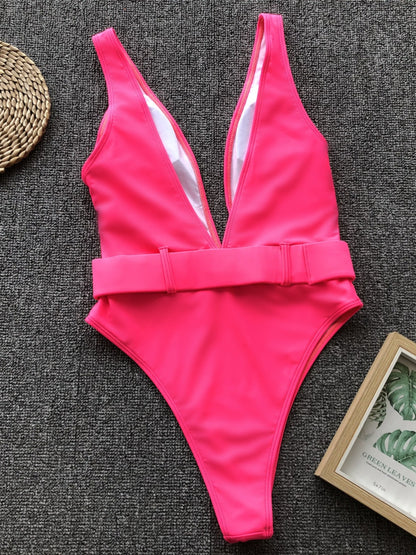 Plunge Wide Strap Sleeveless One-Piece Swimwear-VMA Specialties Boutique