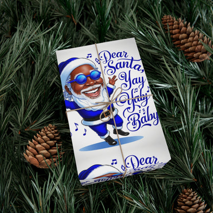 Gift Wrap Papers - Dear Santa African American Santa Yay baby Royal blue and white