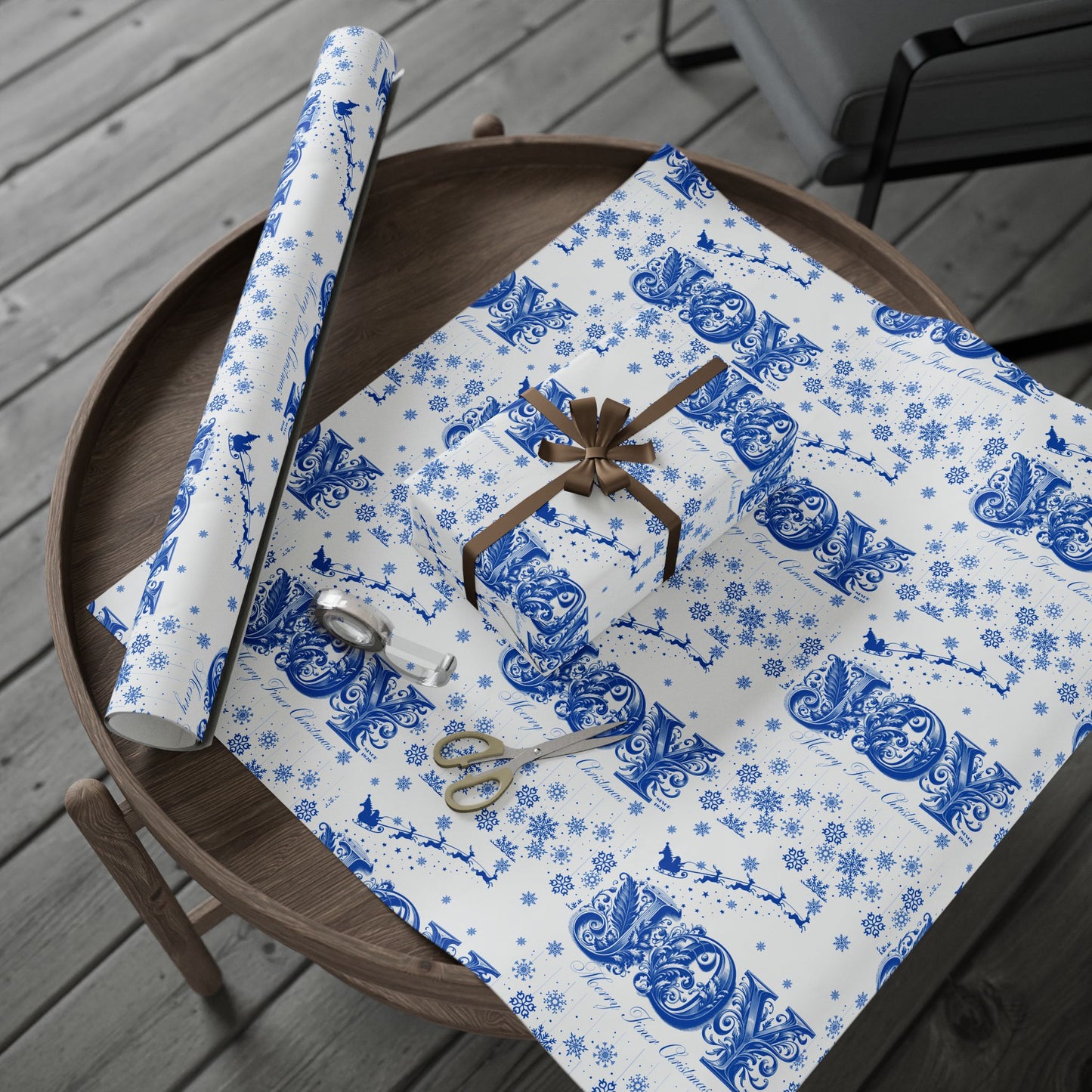 Wrapping Paper, Joy Since 1920 Zeta Inspired Christmas Gift Wrap, Royal Blue and White, Have a Merry Finer Christmas, Holiday