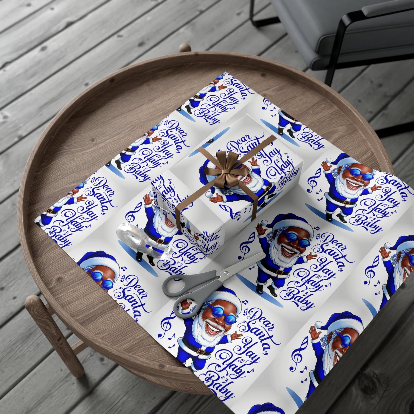 Gift Wrap Papers - Dear Santa African American Santa Yay baby Royal blue and white