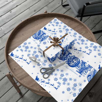 Wrapping Paper, Joy Since 1920 Zeta Inspired Christmas Gift Wrap, Royal Blue and White, Have a Merry Finer Christmas, Holiday