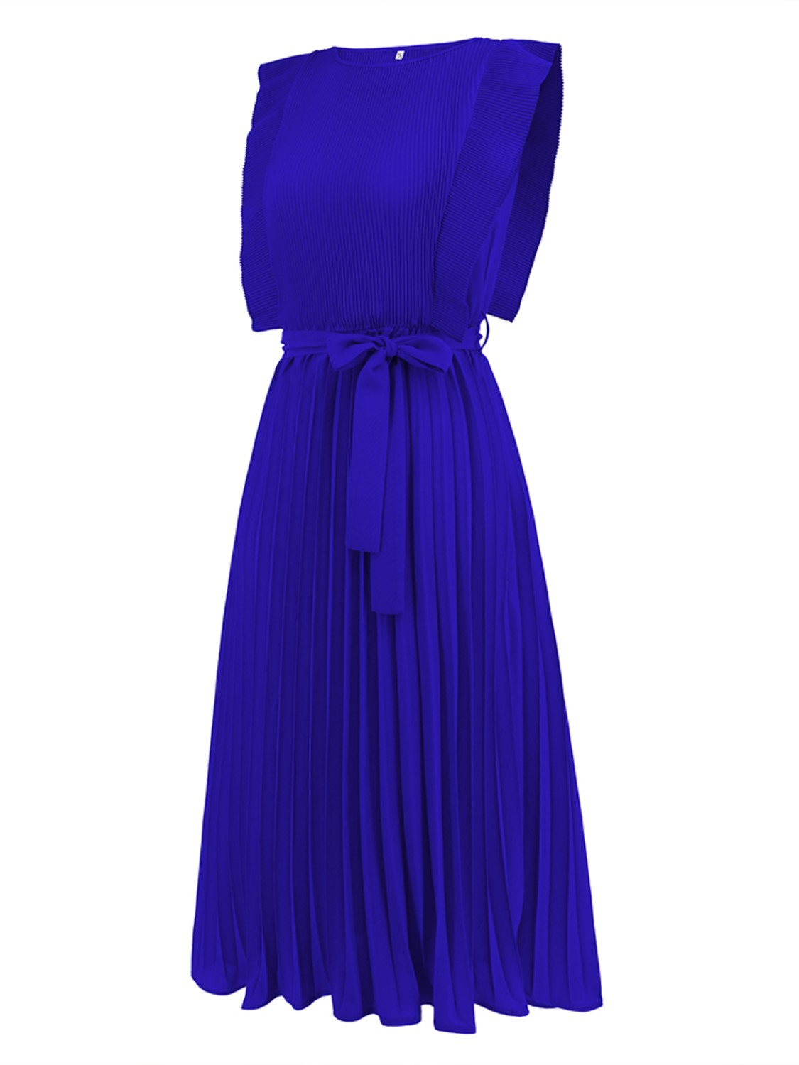 Tied Round Neck Pleated Midi Dress-VMA Specialties Boutique