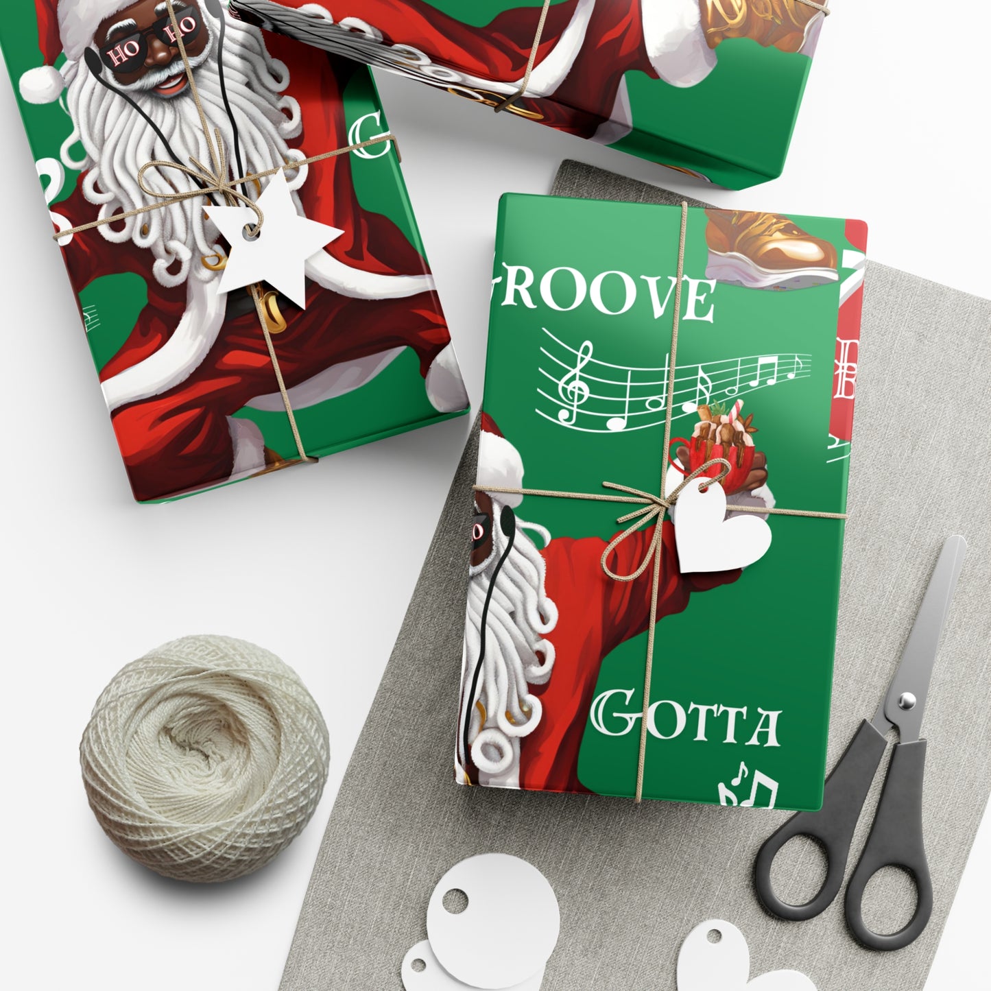 Santa Gotta Groove, African American Santa Christmas Holiday Wrap