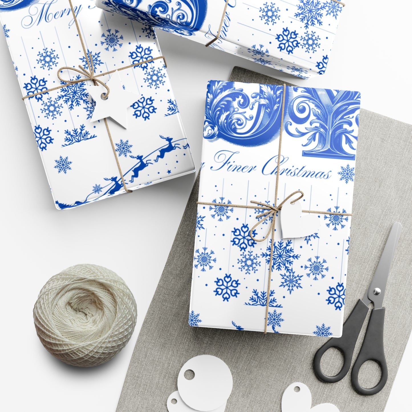 Wrapping Paper, Joy Since 1920 Zeta Inspired Christmas Gift Wrap, Royal Blue and White, Have a Merry Finer Christmas, Holiday