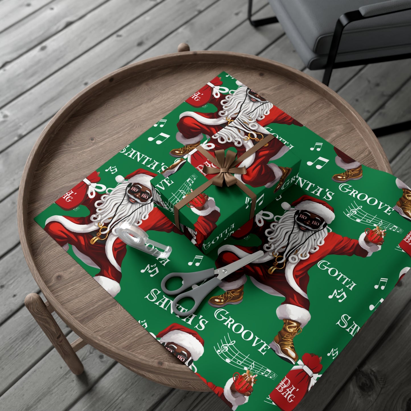Santa Gotta Groove, African American Santa Christmas Holiday Wrap
