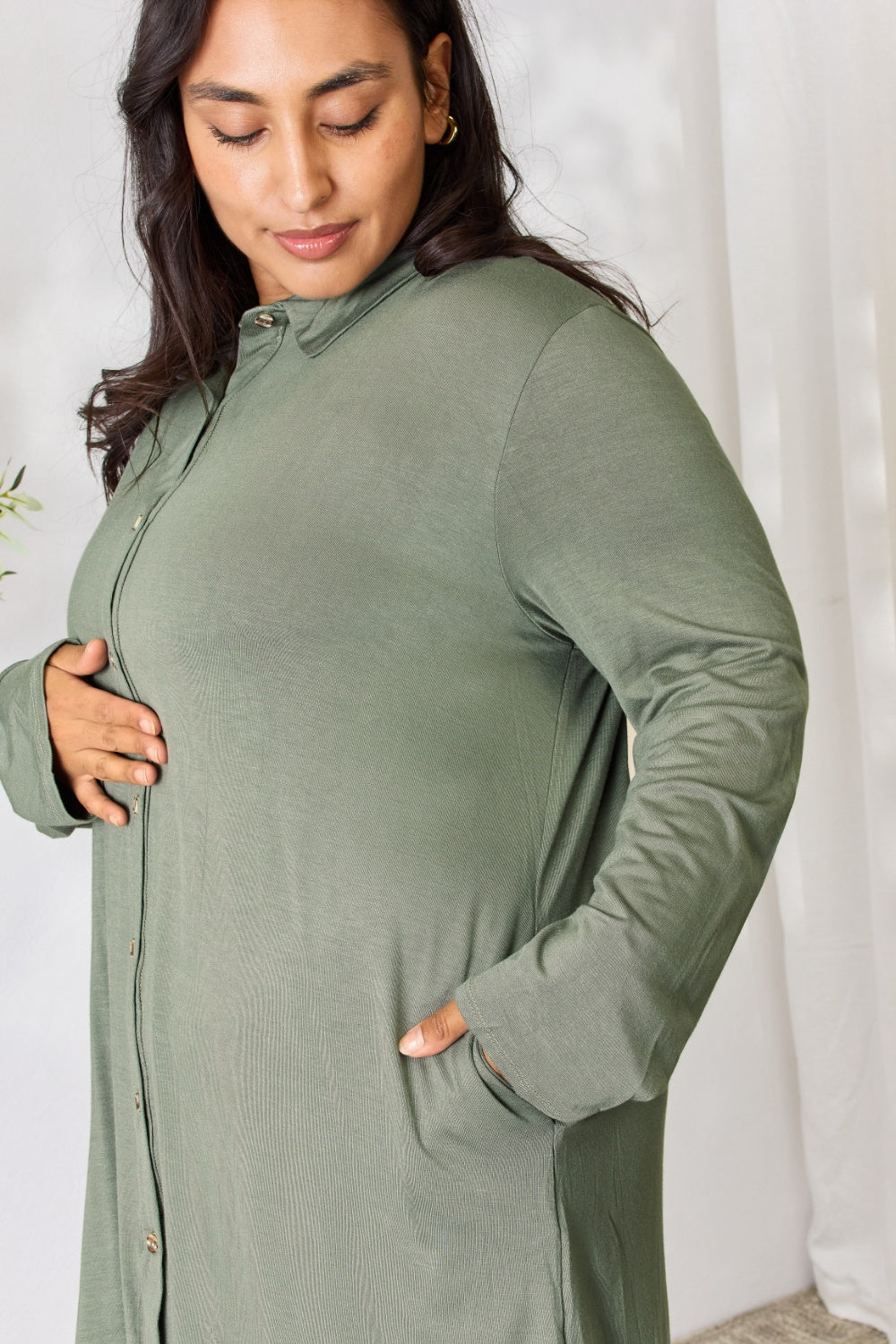 Celeste Full Size Button Down Shirt Dress-VMA