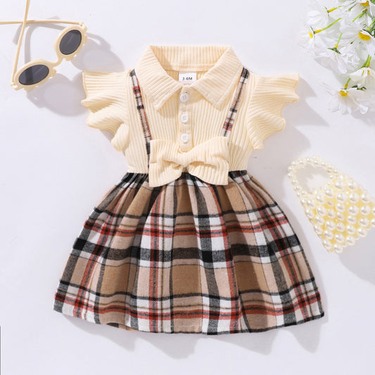 Baby Girl Plaid Collared Bow Detail Dress-VMA Specialties Boutique