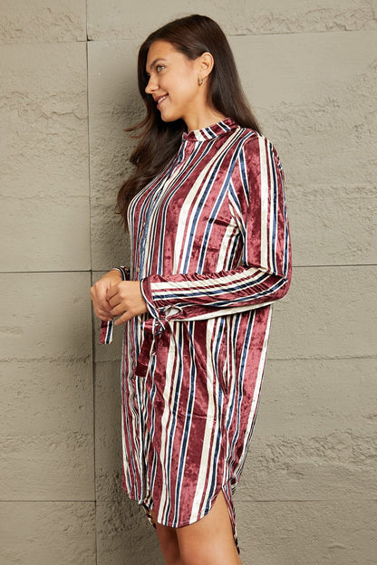 e.Luna Stripe Velvet Dress with Pockets-VMA Specialties Boutique