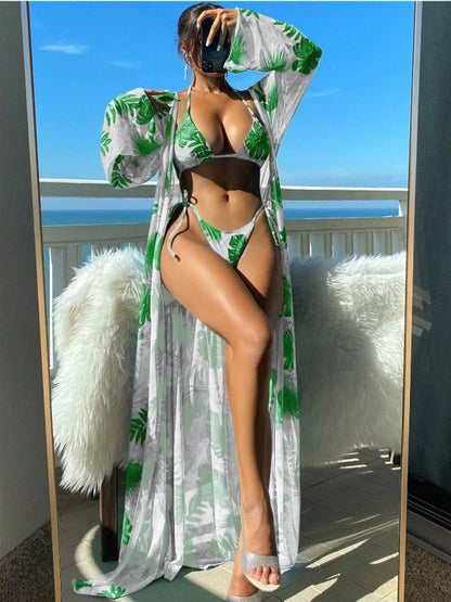 Printed Halter Neck Three-Piece Swim Set-VMA Specialties Boutique