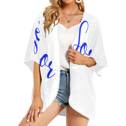 Women's Kimono Chiffon Cover Up- Royal Blue and White