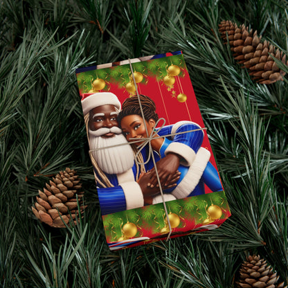 Wrapping Paper Black Santa and Mrs Hint of Ble