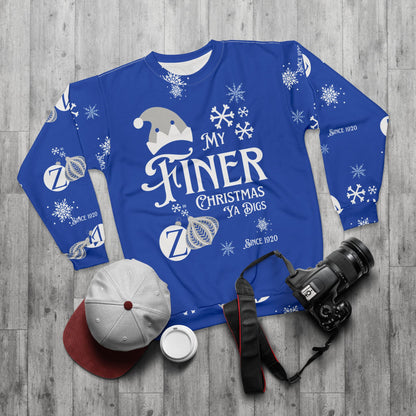 My Finer Christmas Ya Digs Sweater Royal Blue and White Zeta Inspired