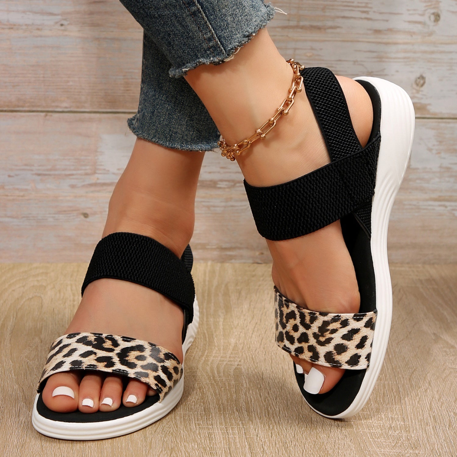 PU Leather Open Toe Low Heel Sandals-VMA Specialties Boutique