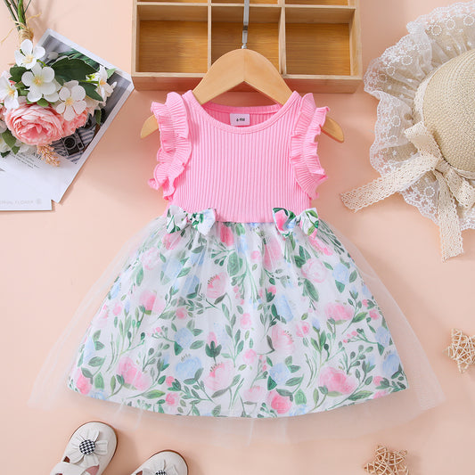 Baby Girl Floral Bow Detail Dress-VMA Specialties Boutique
