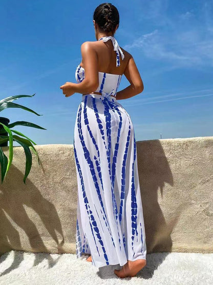 Printed Halter Neck Three-Piece Swim Set-VMA Specialties Boutique