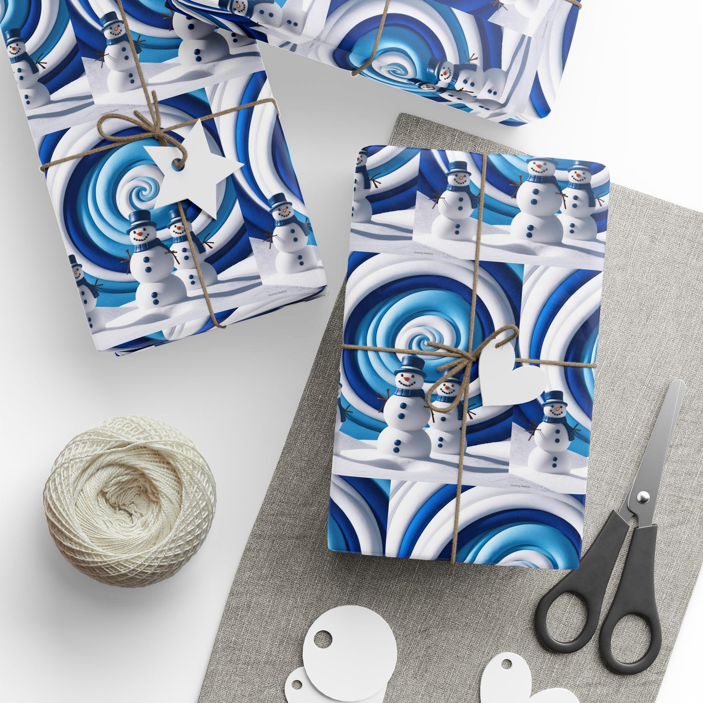 Snowmen Wrapping Paper Roll for Winter Holidays, Festive Christmas Gift Wrap, Blue and White Snowman Pattern, Gift Packaging Supplies,
