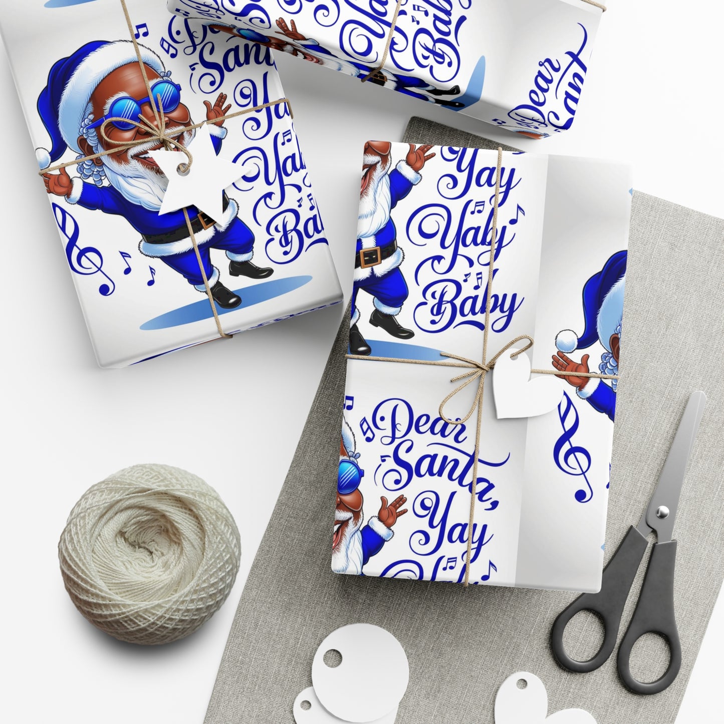 Gift Wrap Papers - Dear Santa African American Santa Yay baby Royal blue and white