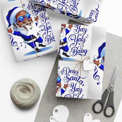 Gift Wrap Papers - Dear Santa African American Santa Yay baby Royal blue and white