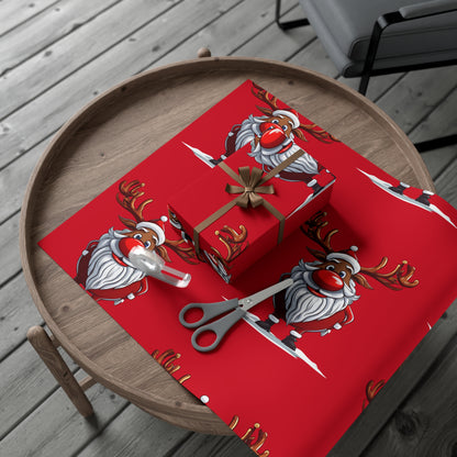 Wrapping Papers - Cheerful Cartoon Reindeer Holiday Gift Wrap, Santa Reindeer Patterned Gift Wrap, Playful