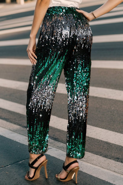 Sequin Contrast High Waist Pants-VMA Specialties Boutique