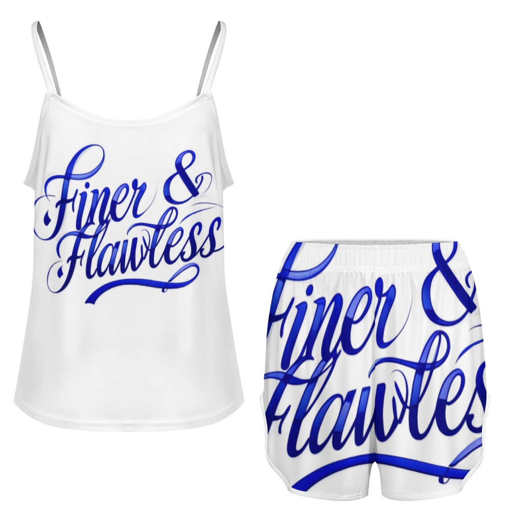 Zeta-Inspired Royal Blue & White Ice Silk Strap Pajama Set