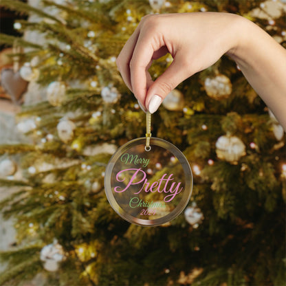 Glass Ornaments Merry Pretty Christmas 2024 Pink and Green Sorority Inspired Ornament